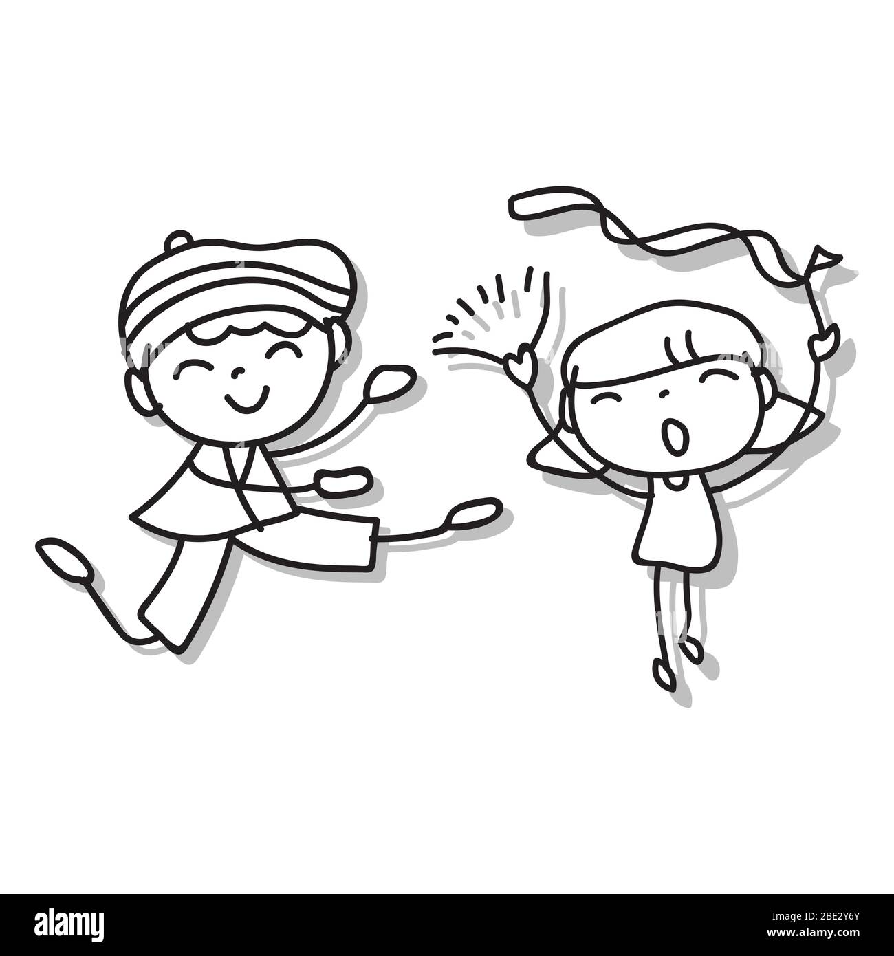Hand drawing cartoon character abstract people happy kids playing ...