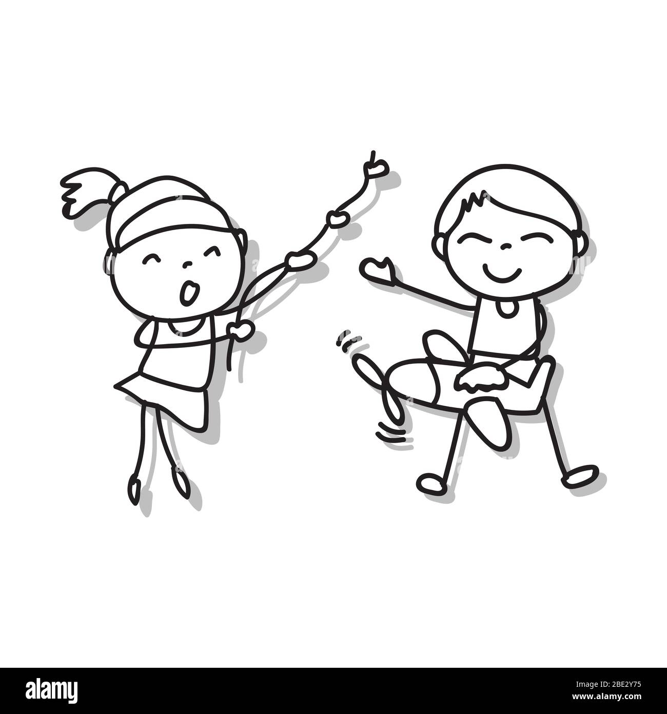 Hand drawing cartoon character abstract people happy kids playing ...