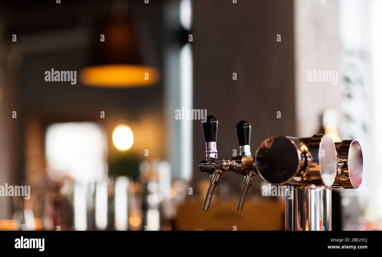 Beer tap in restaurant, lager beer and craft beer Stock Photo
