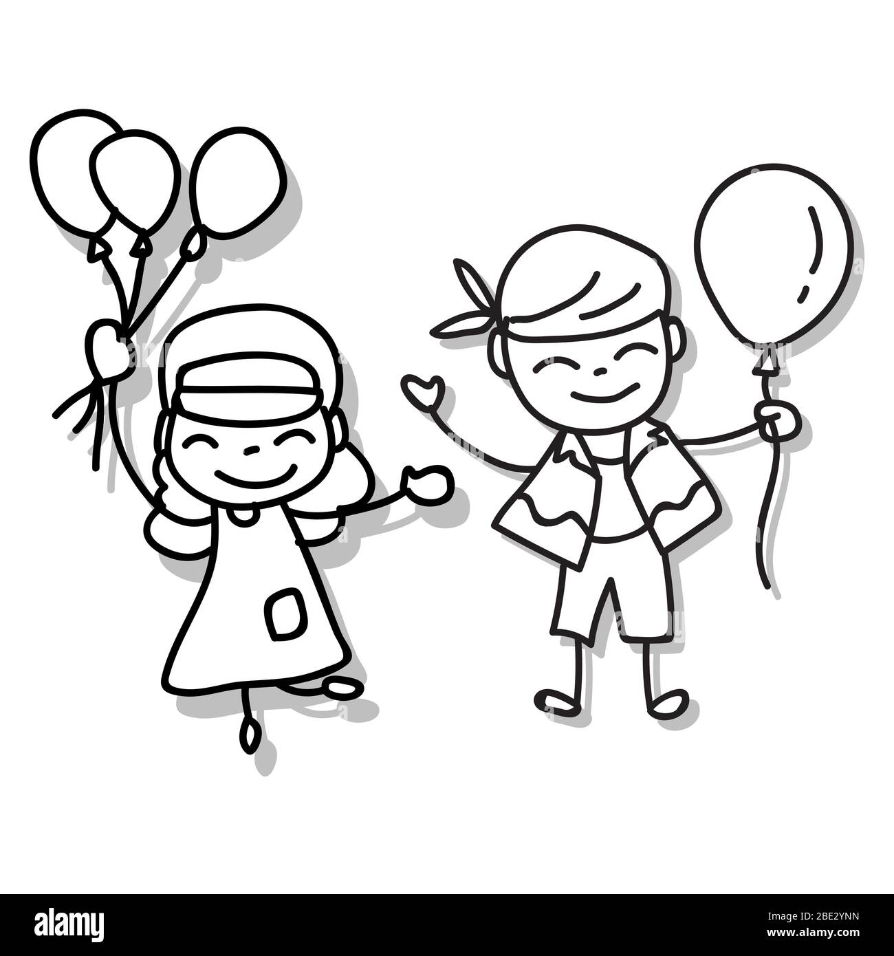 Hand drawing cartoon character abstract people happy kids playing togerther  vector illustration. Boy and girl holding balloons with happiness and smil  Stock Vector Image & Art - Alamy