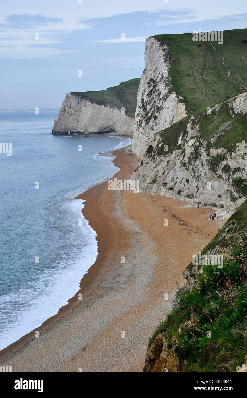 Looking west from above Durdle Door to the chalk cliffs of Swyre Head and Bat's Head.Part of the Jurrasic coast of Dorset. Stock Photo
