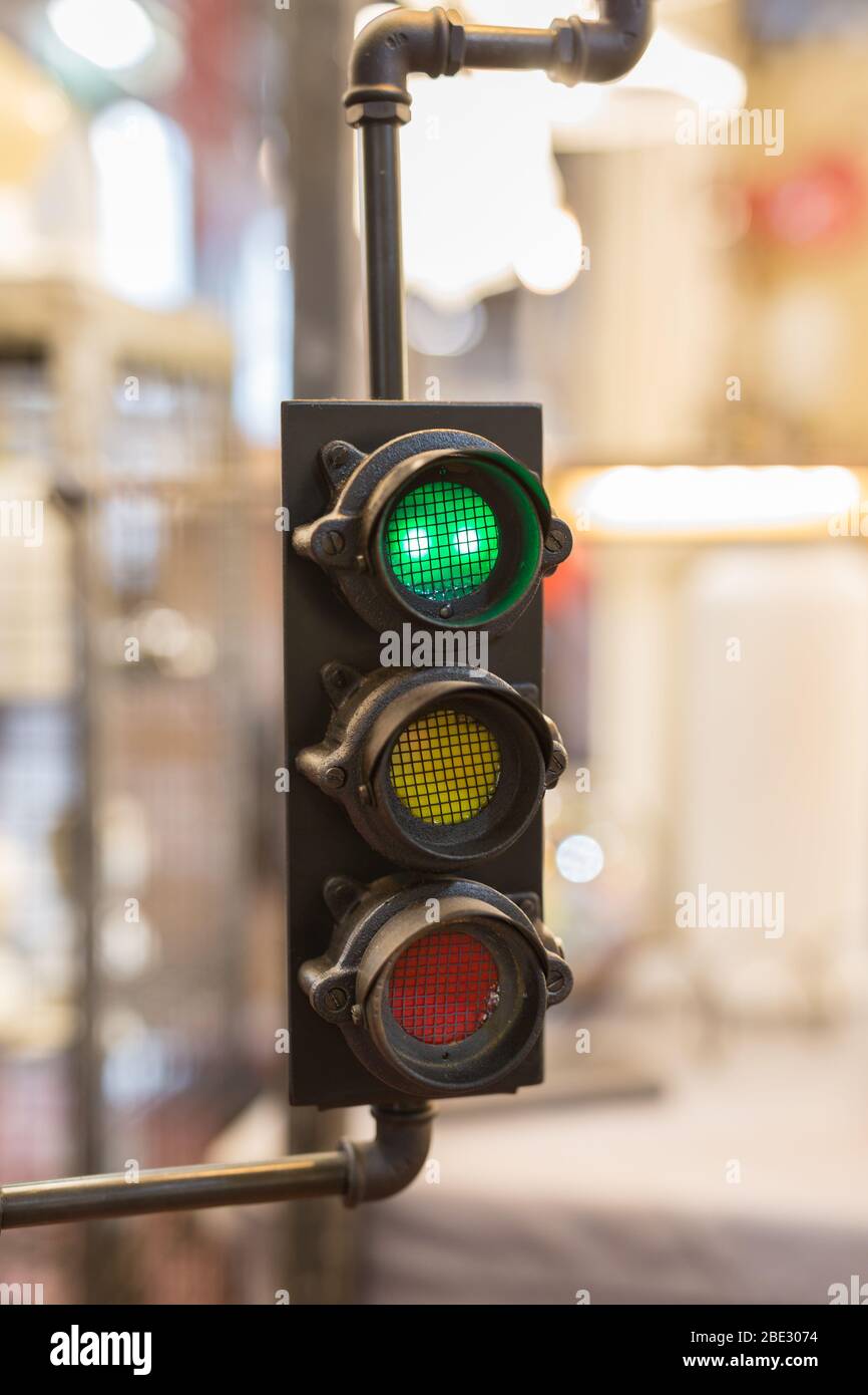 Vintage Traffic Lights with Red Light: Street Signal Stock Photo - Alamy