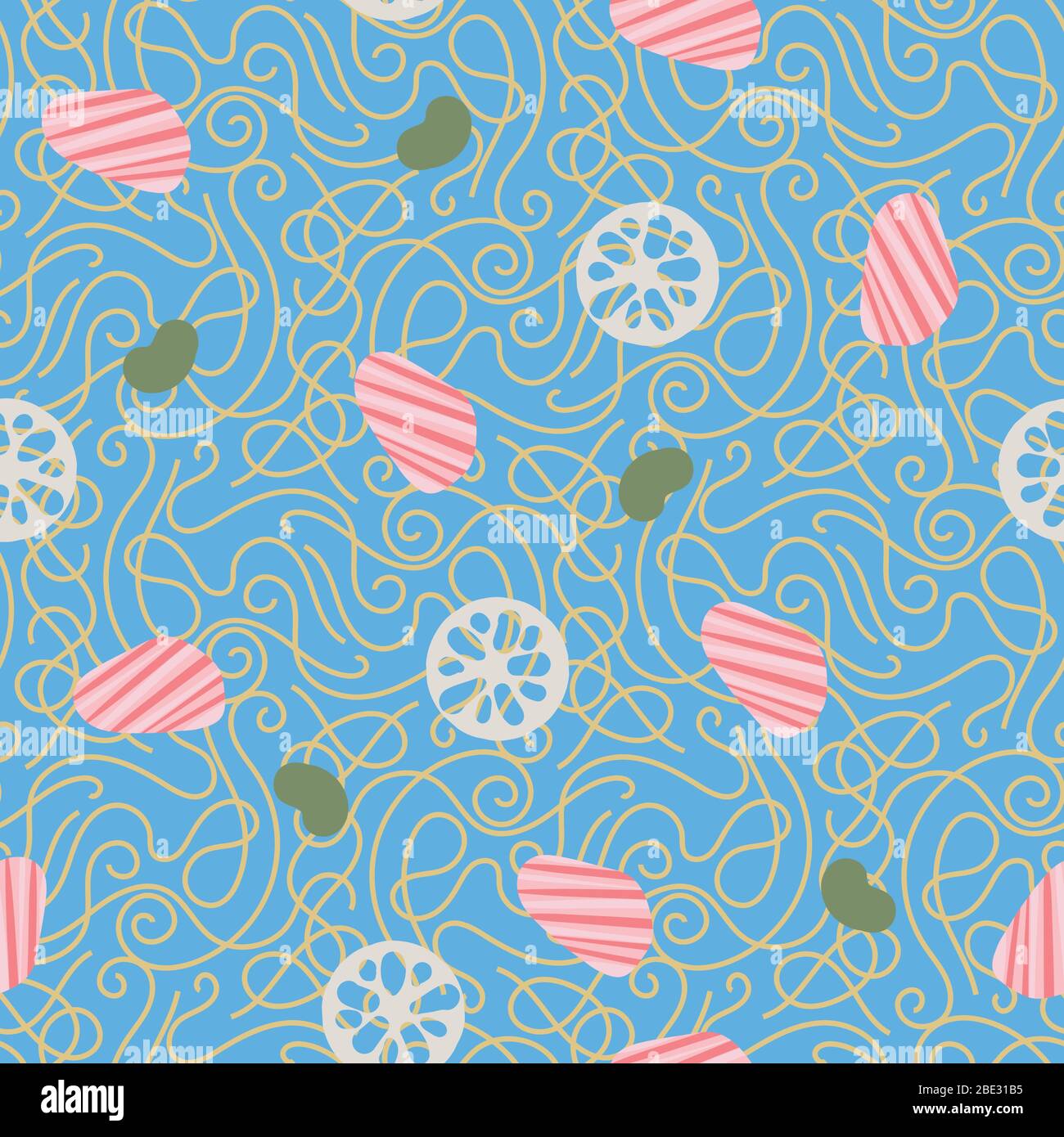 noddles with salmon seamless vector pattern Stock Vector