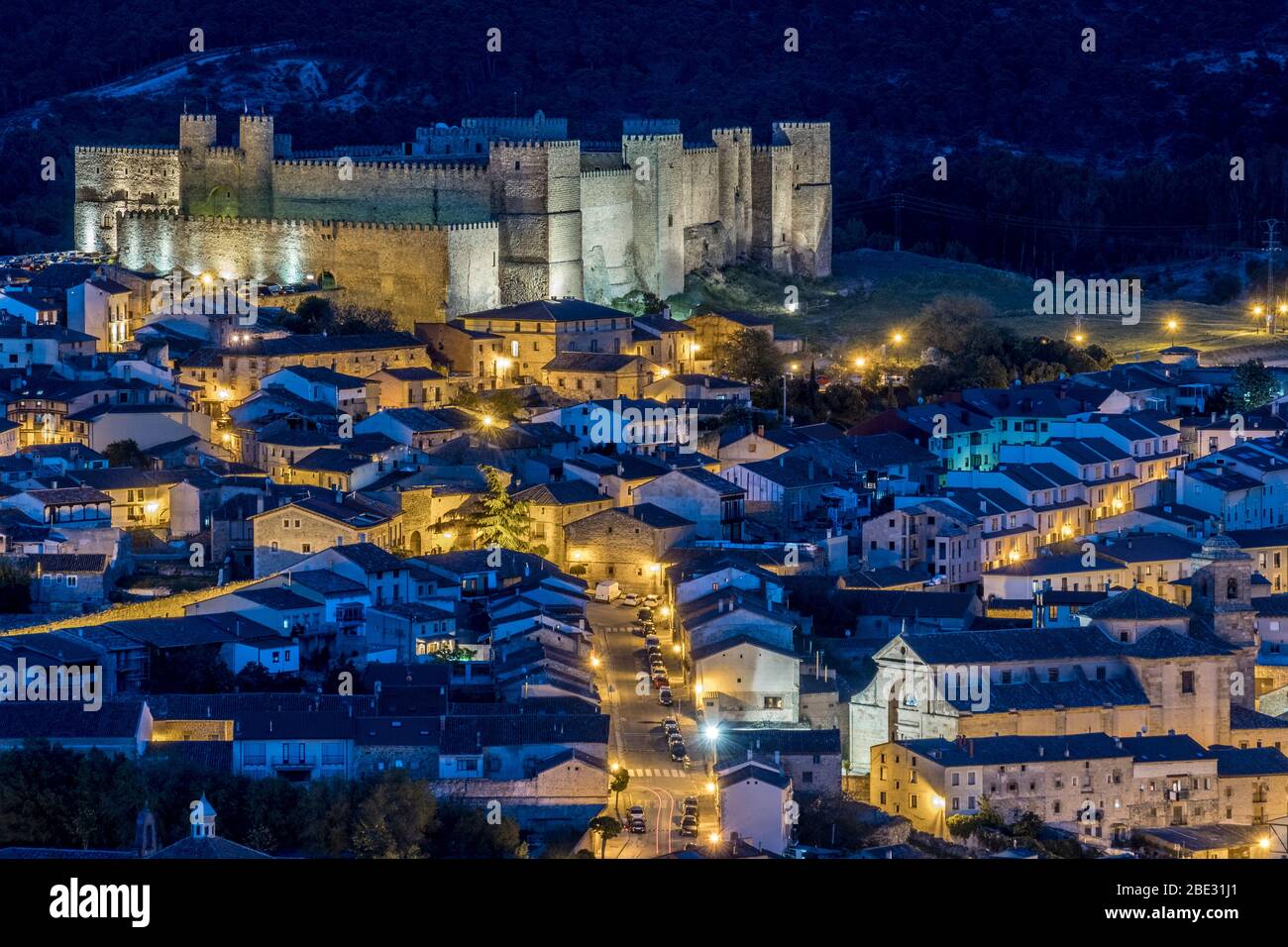 Siguenza panoramic views by night. Spain Stock Photo