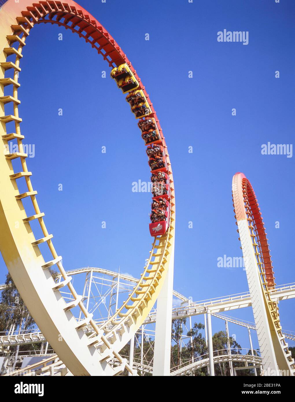 Corkscrew Rollercoaster at Sea World Theme Park, Main Beach, City of Gold Coast, Queensland, Australia - Stock Image