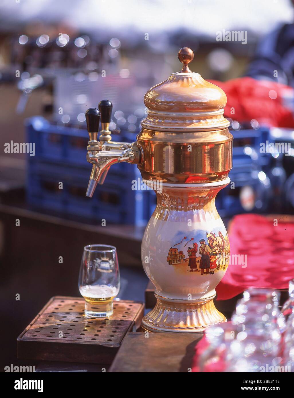Traditional ceramic beer pump in outside bar, Innere Stadt, Vienna (Wien), Republic of Austria Stock Photo