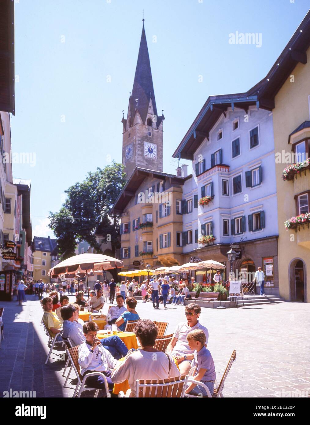 Outdoor restaurants, Voderstadt, Kitzbuhel, Tyrol State, Republic of Austria Stock Photo
