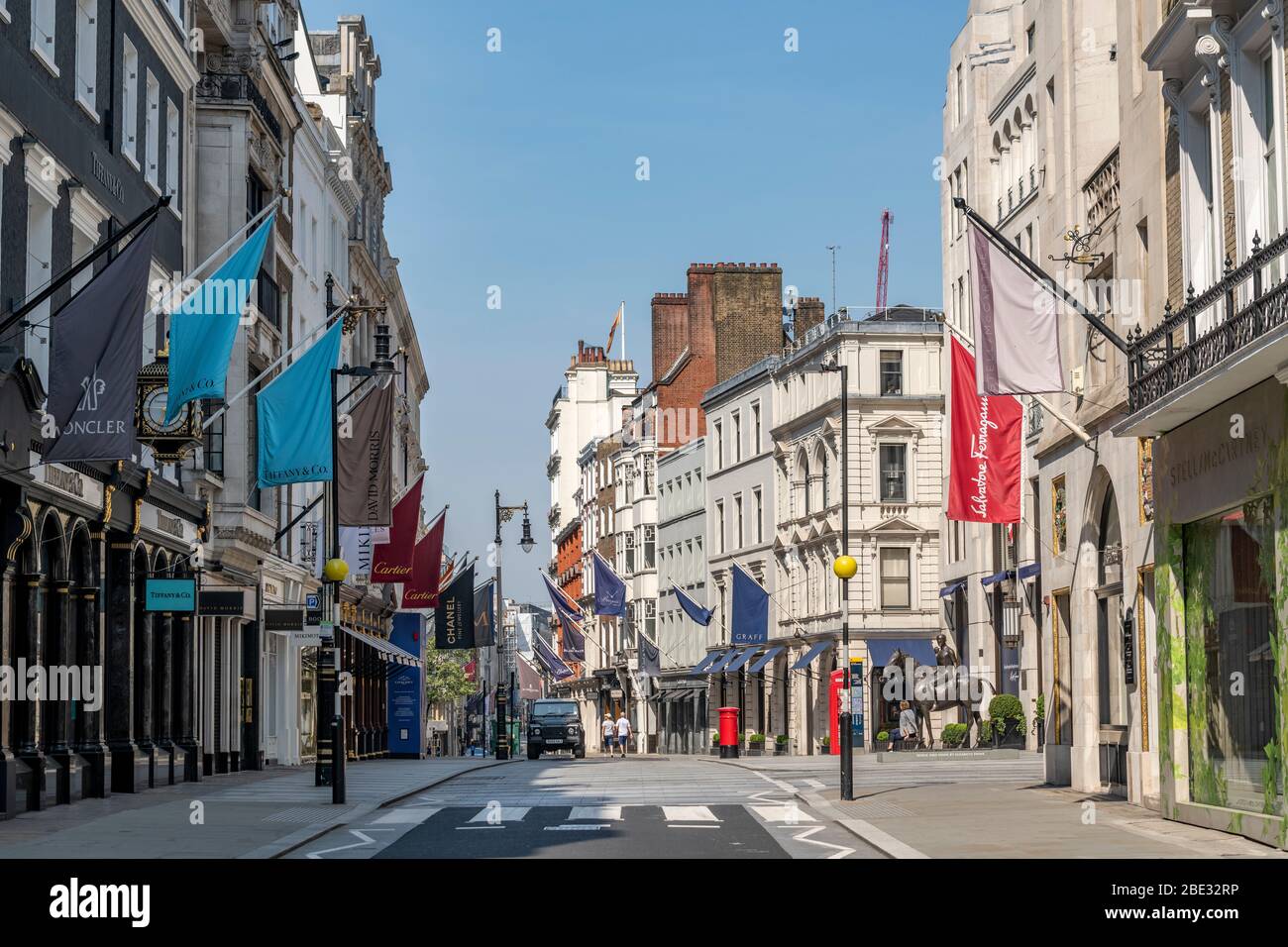 Empty and quiet luxury shopping street in London during the 
