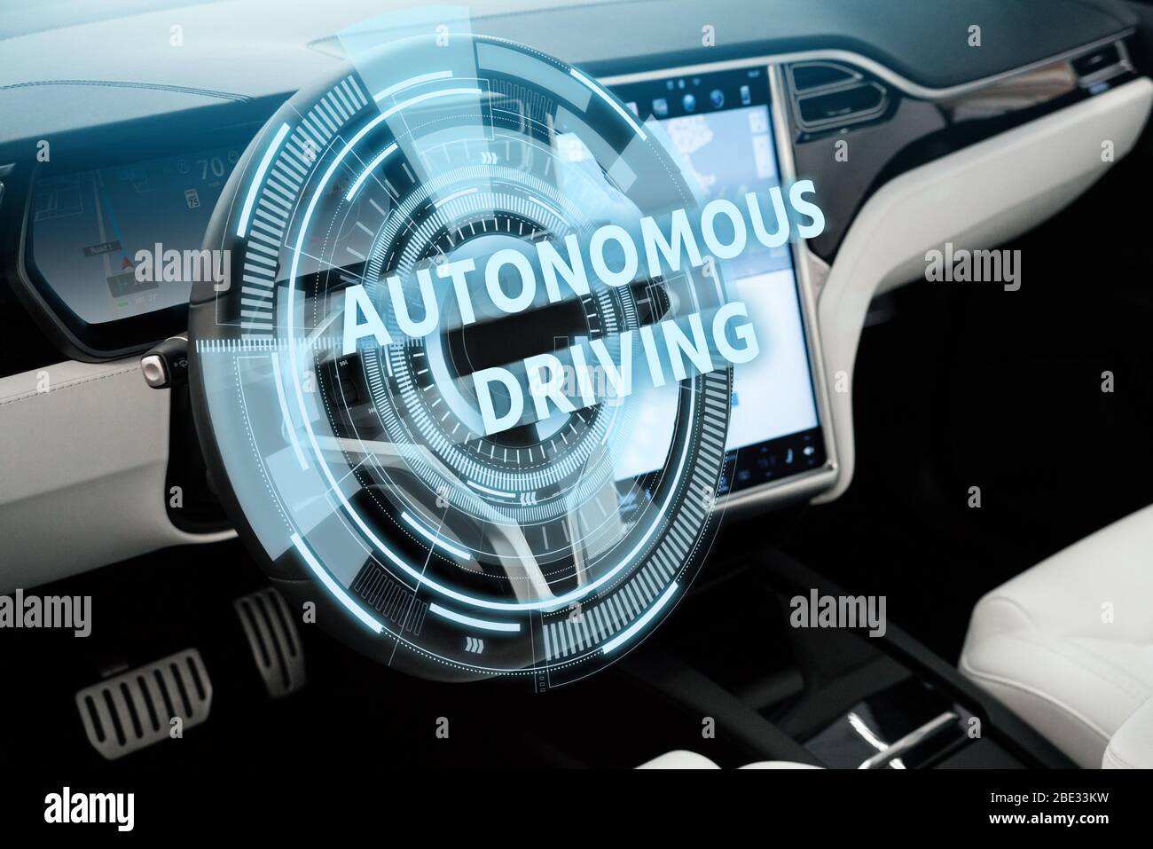 Cockpit of autonomous car. Driverless car. Self-driving vehicle. Head up  display Stock Photo - Alamy