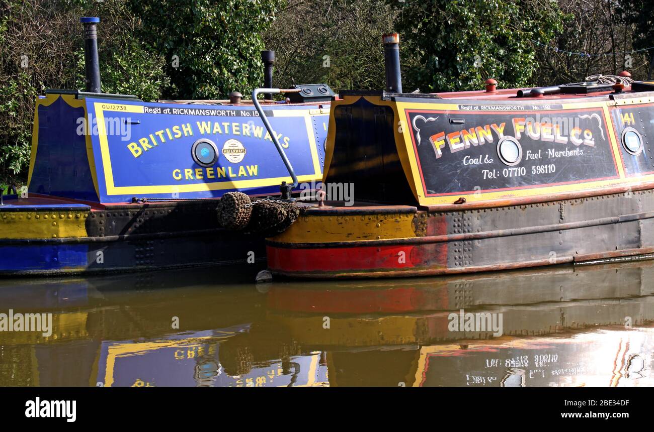 British Canal & River Trust, working canal barge boats, Northwich,Cheshire Ring,British Waterways,Greenlaw Stock Photo