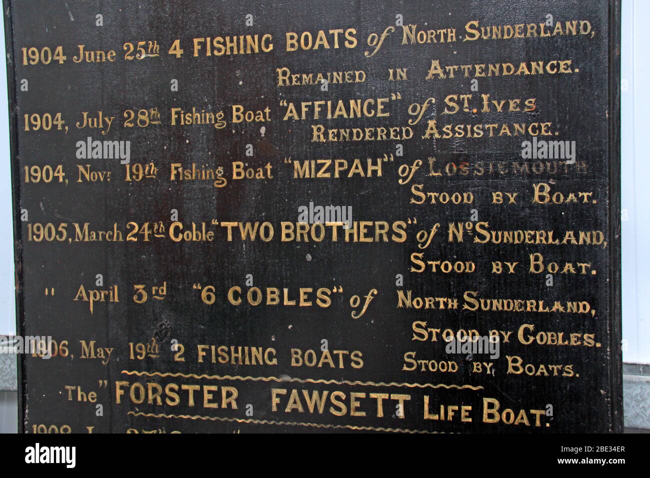 Forster Fawsett Lifeboat Rescues, Seahouses, Northumberland,1904,1905,1906,Fishing Boat,Affiance of St Ives,Two Brothers of North Sunderland,6 Cobles Stock Photo