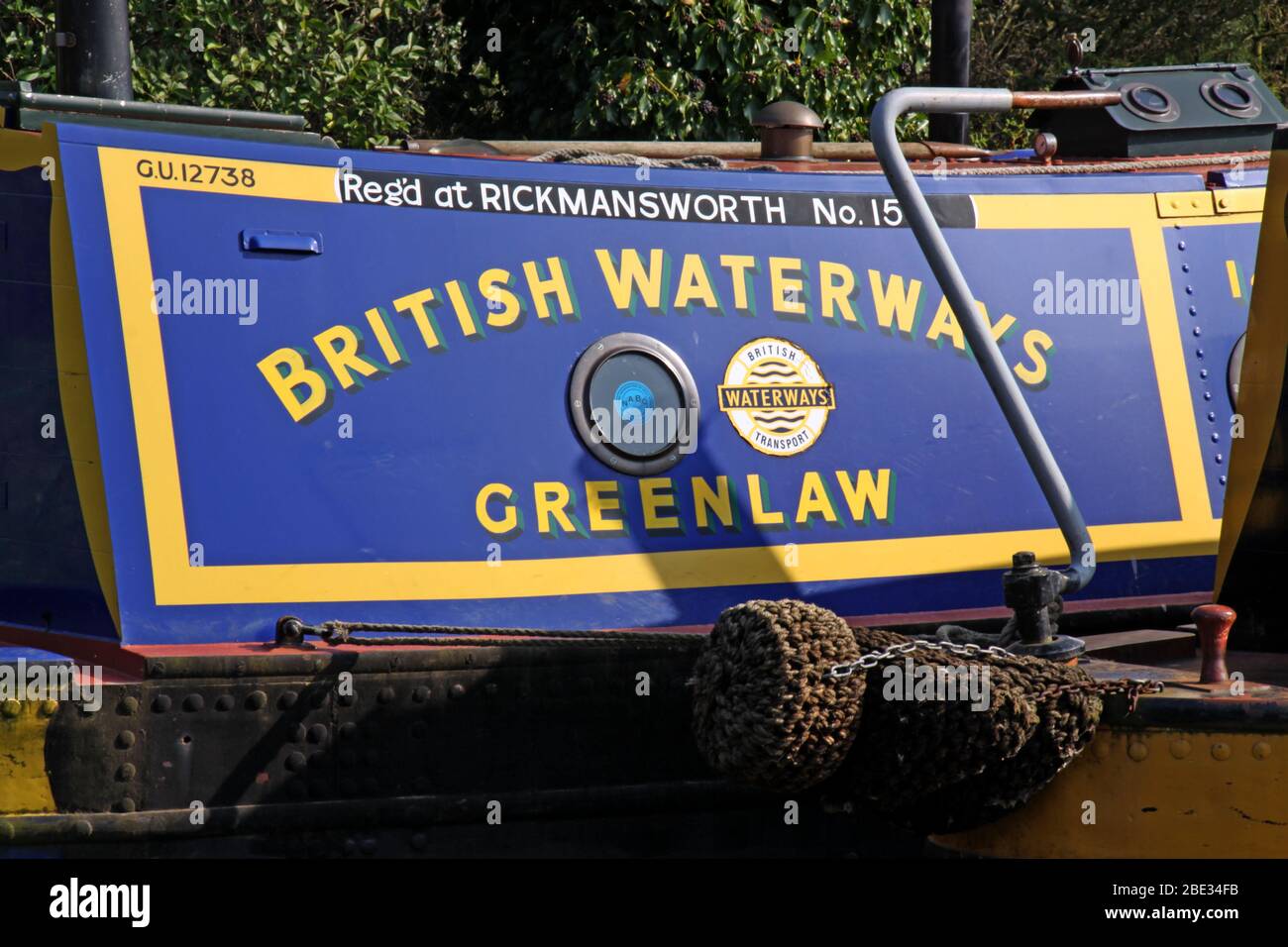 British Canal & River Trust, working canal barge boats, Northwich,Cheshire Ring, British Waterways Greenlaw, Lostock, Cheshire, England,UK Stock Photo