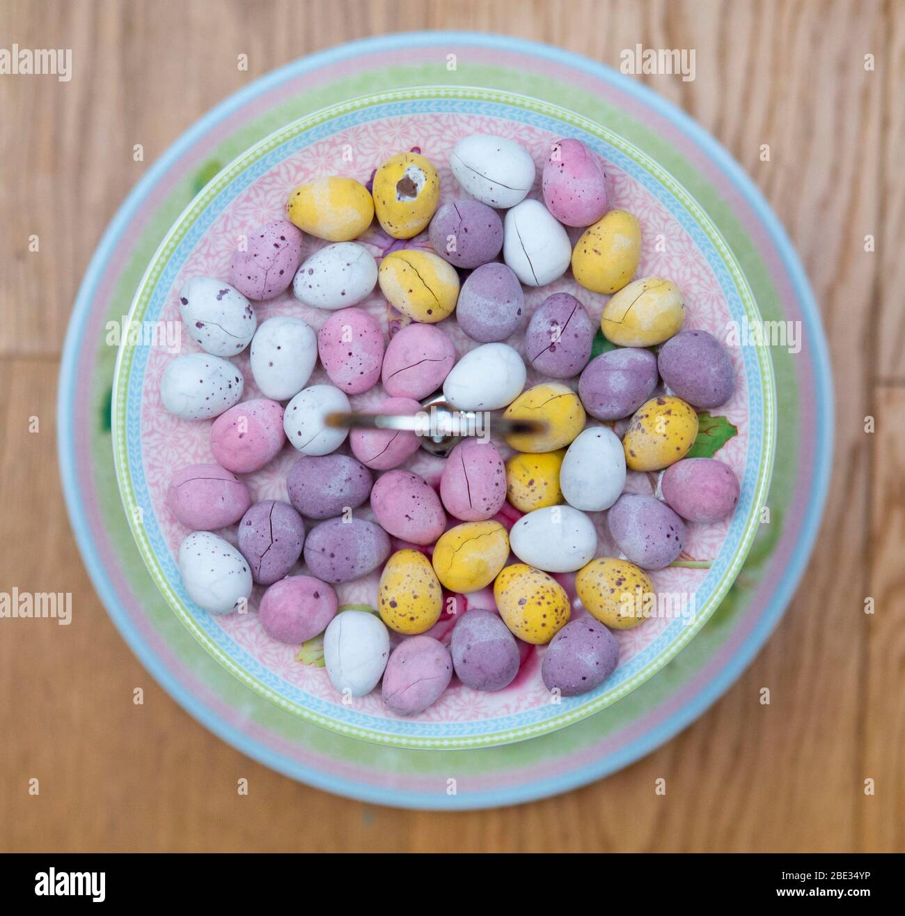 Mini Easter Eggs on a cake stand Stock Photo