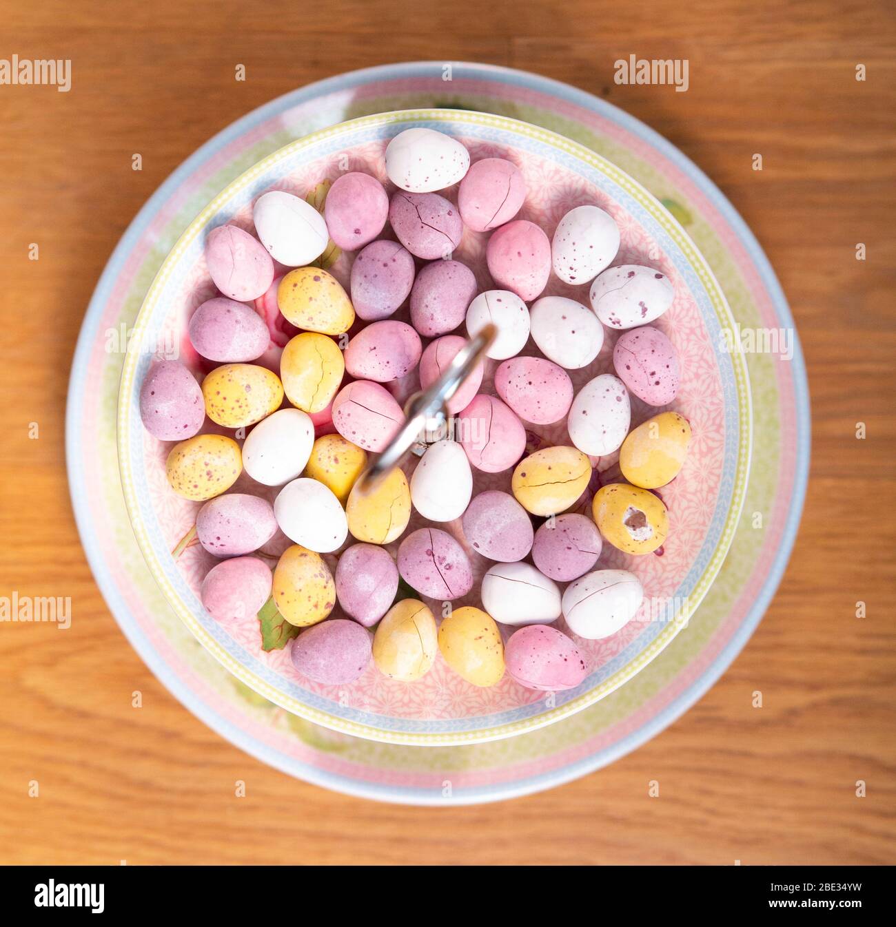 Mini Easter Eggs on a cake stand Stock Photo