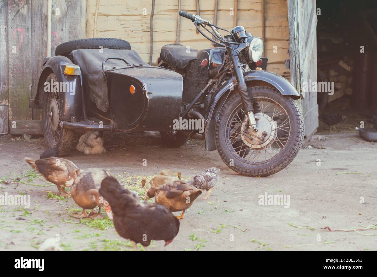 Old motorcycle with sidecar standing in a yard Stock Photo - Alamy