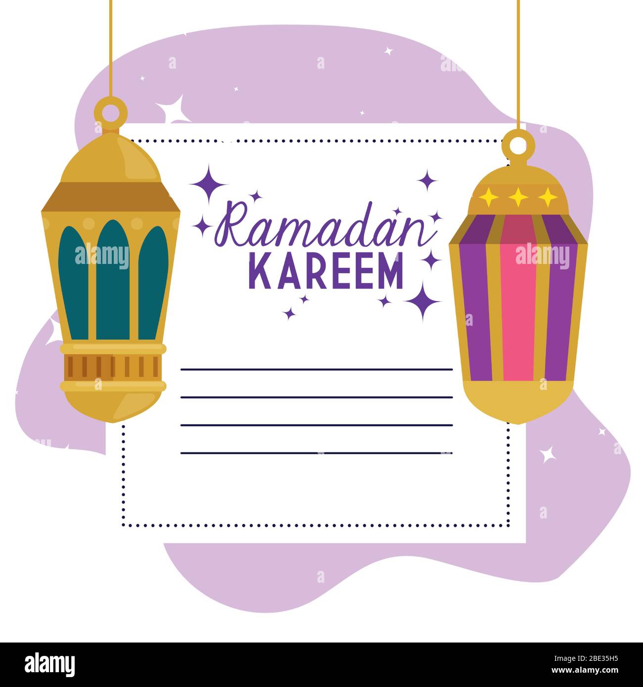 ramadan kareem card with lanterns hanging Stock Vector Image & Art - Alamy