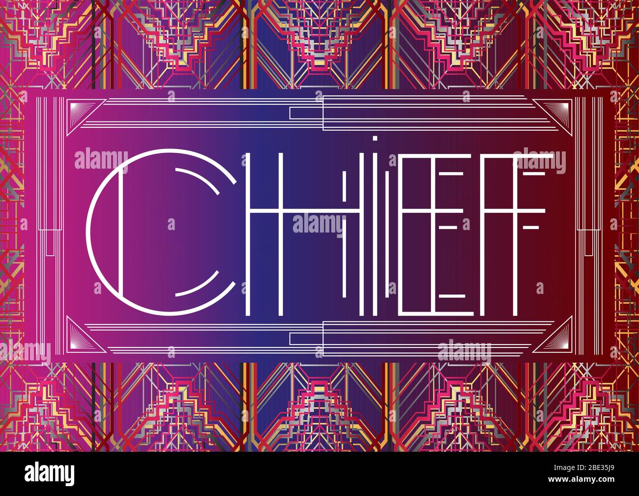 Art Deco Chief text. Decorative greeting card, sign with vintage