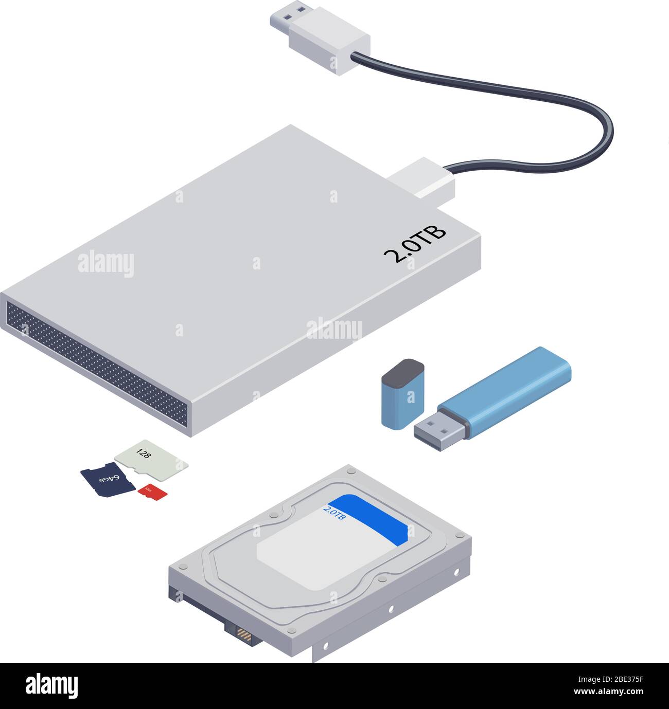 Isolated Illustration of Computer Memory Devices, Hard Disk Stock