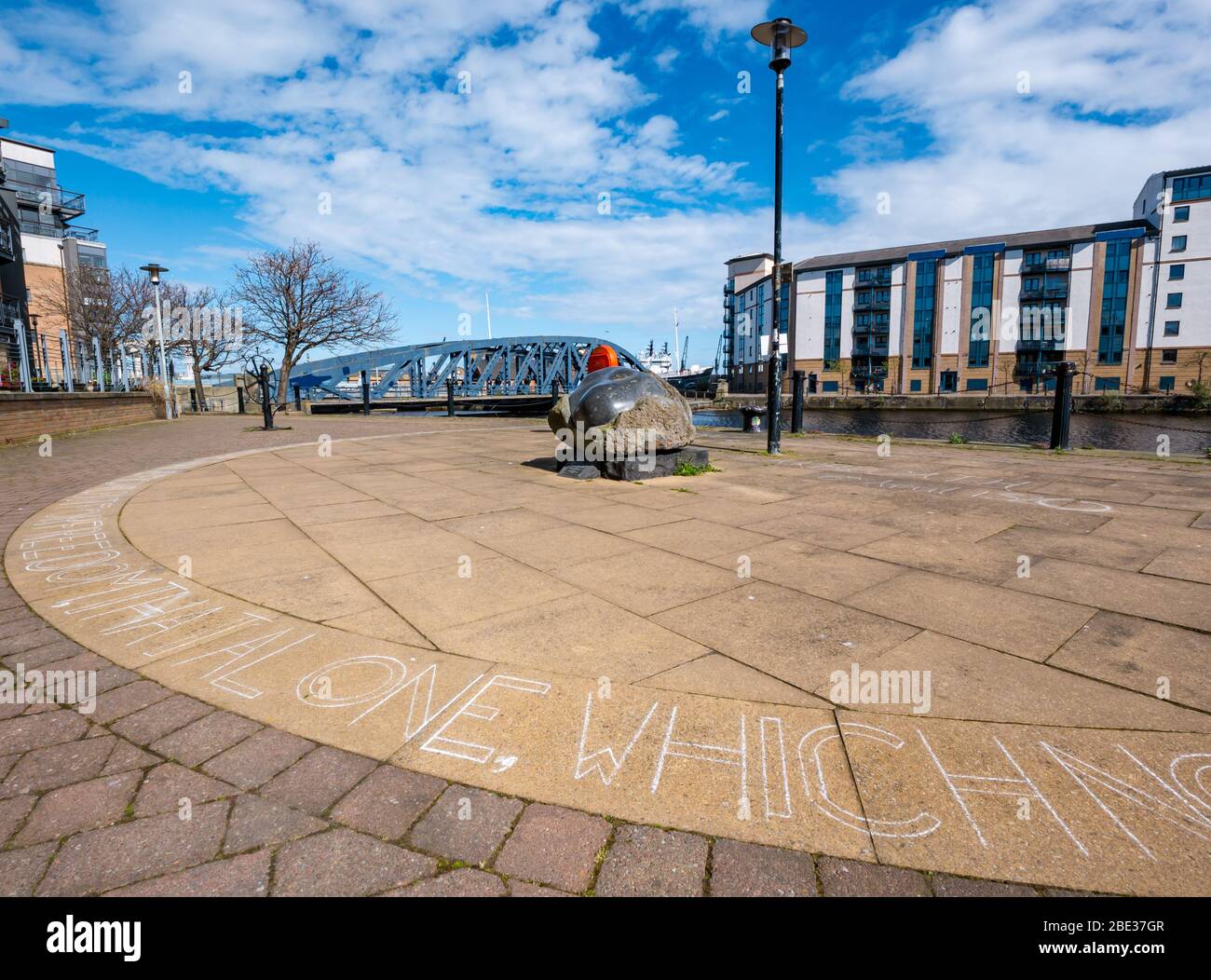 Quote from Declaration of Arbroath chalk writing on 700th anniversary, Leith, Edinburgh, Scotland, UK Stock Photo