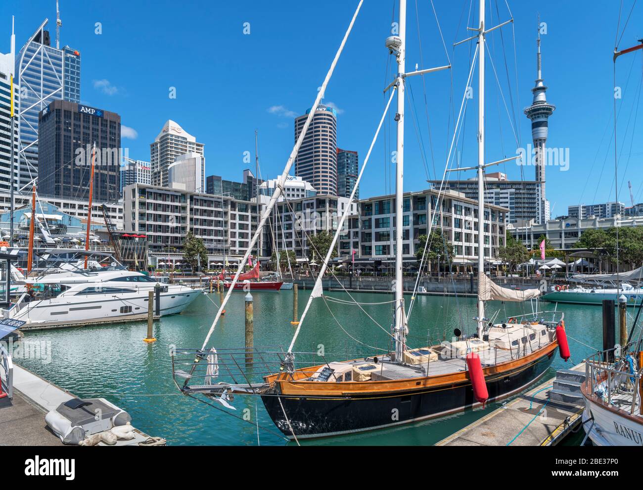 Skyline of the Central Business District from Viaduct Harbour, Auckland, New Zealand Stock Photo