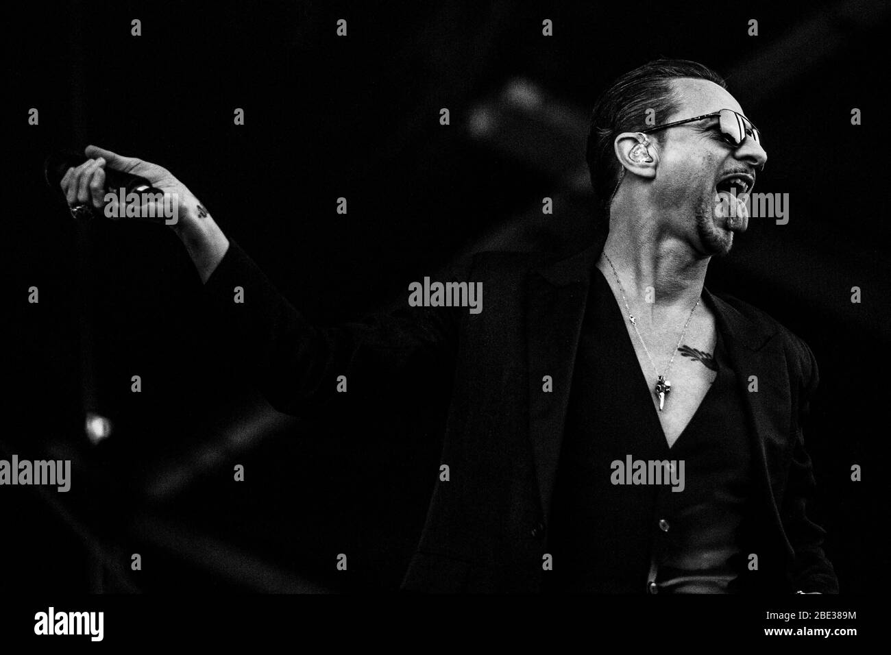 Odense, Denmark. 28th, June 2018. The English band Depeche Mode performs a live concert during the Danish music festival Tinderbox 2018 in Odense. Here singer and songwriter Dave Gahan is seen live on stage. (Photo credit: Gonzales Photo - Lasse Lagoni). Stock Photo