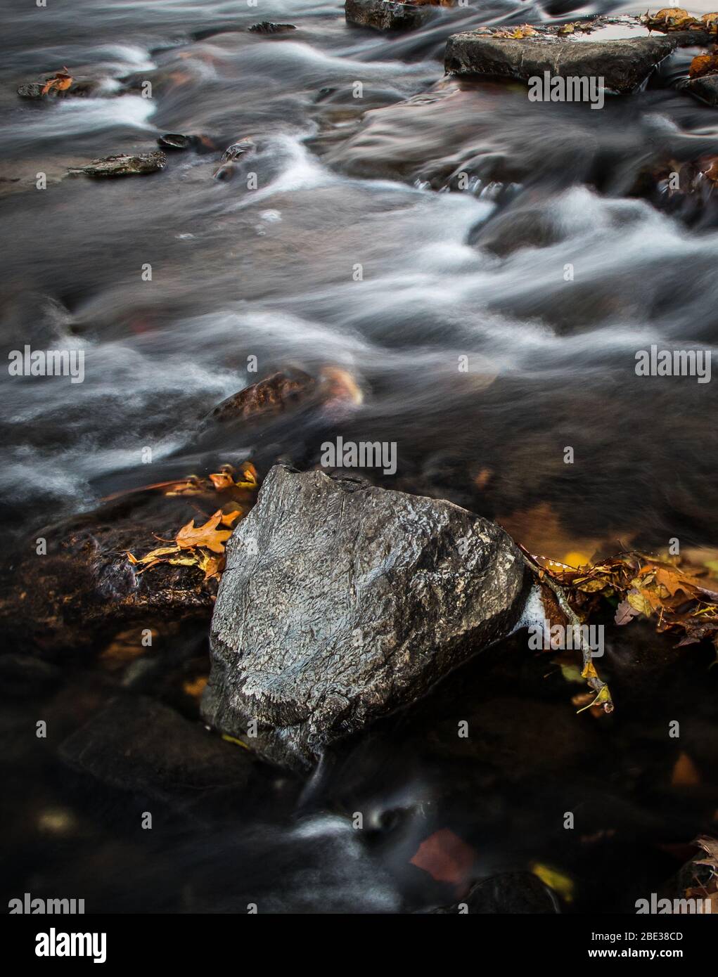 Closeup of water flowing in the Schuylkill River in Reading, PA shot taken with a long exposure Stock Photo