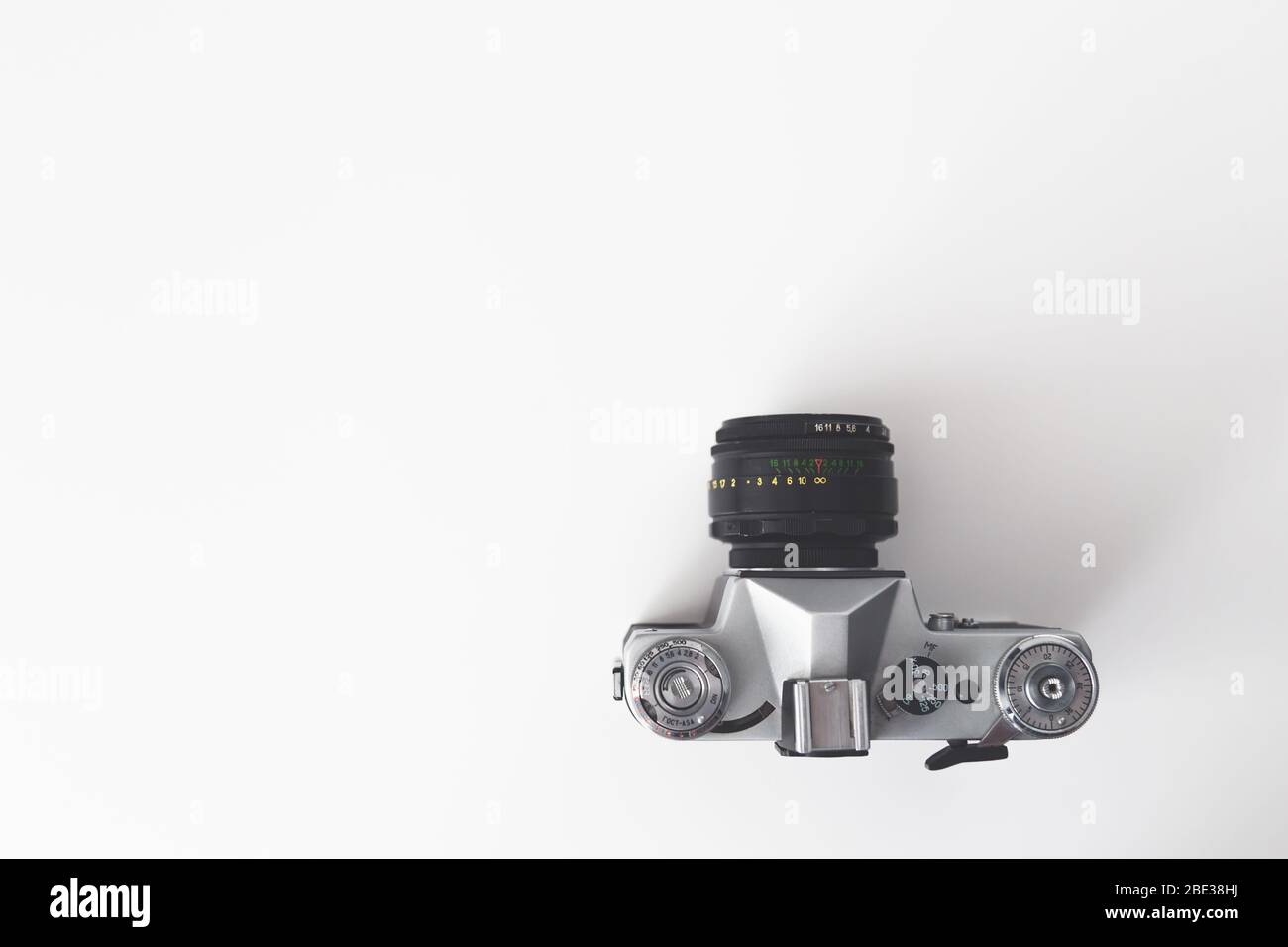 Vintage camera view from above, isolated on white background Stock