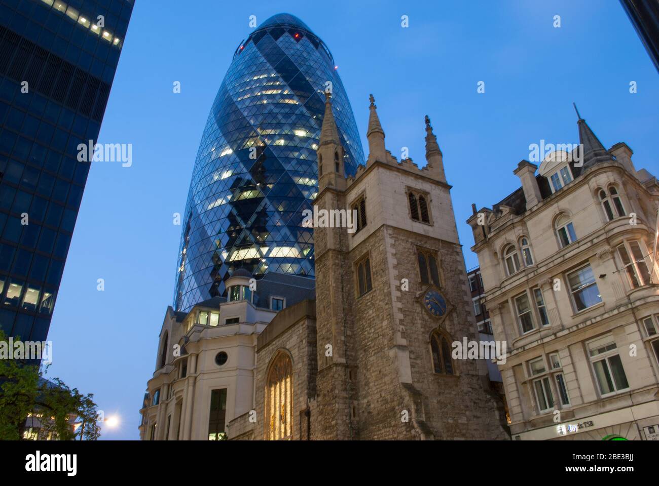 Blue Tower Gherkin Building 30 St Mary Axe, London EC3A 8BF by Foster & Partners Stock Photo