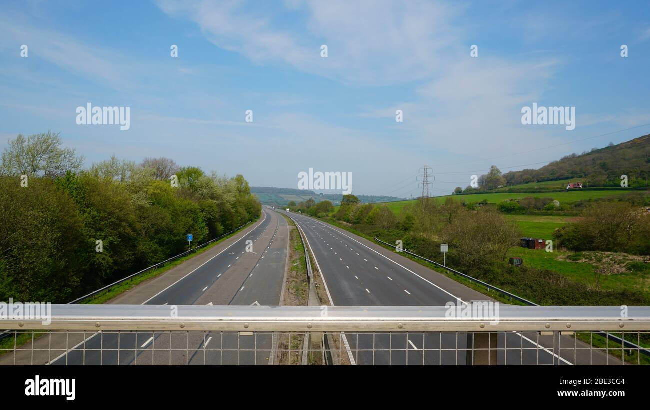 M5 Motorway at Loxton, North Somerset, during lockdown over the Easter weekend Stock Photo