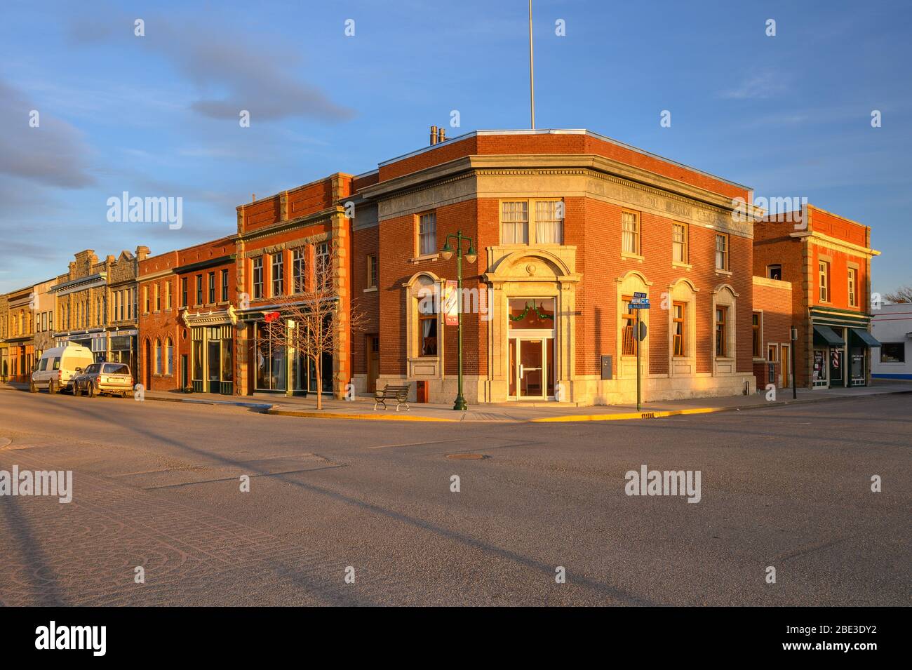 Fort MacLeod, Alberta, Canada April 09, 2020 Sun setting on the