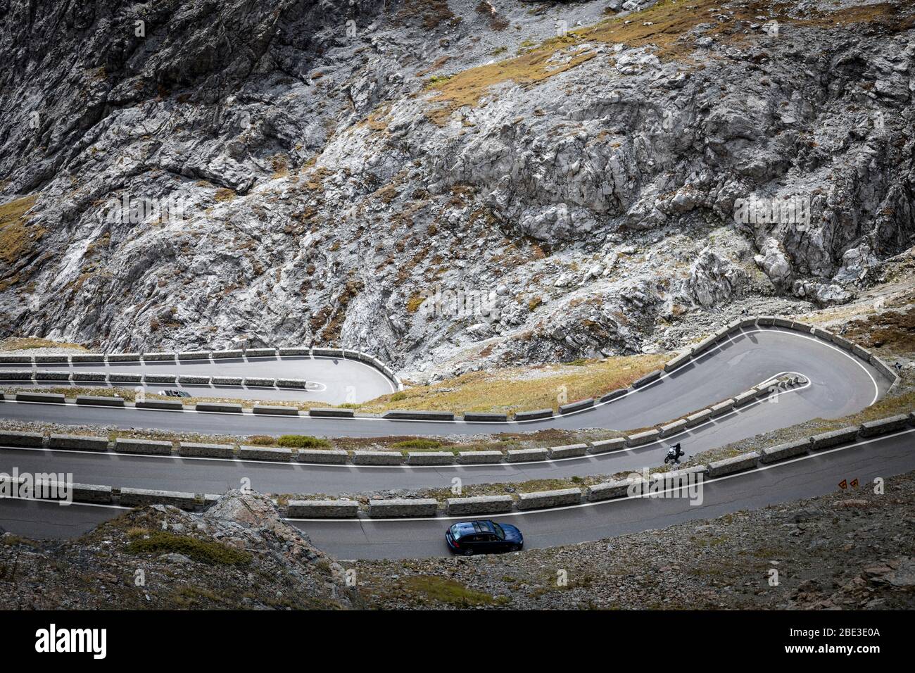 The approach to the Passo dello Stelvio (Stelvio Pass) showing its many hairpin bends, Italy. Stock Photo