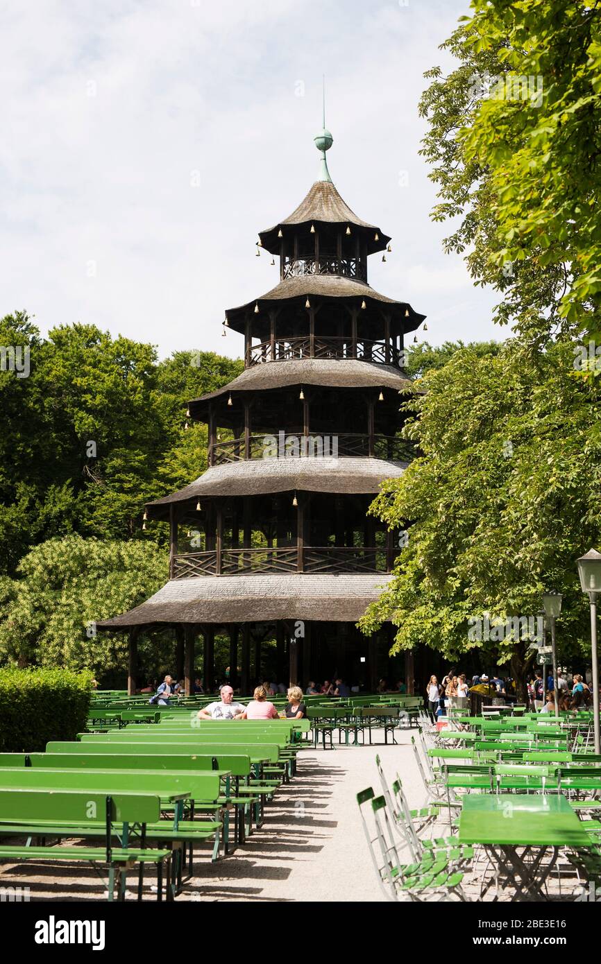 The Chinese Tower in the English Garden in Munich, Germany. Stock Photo