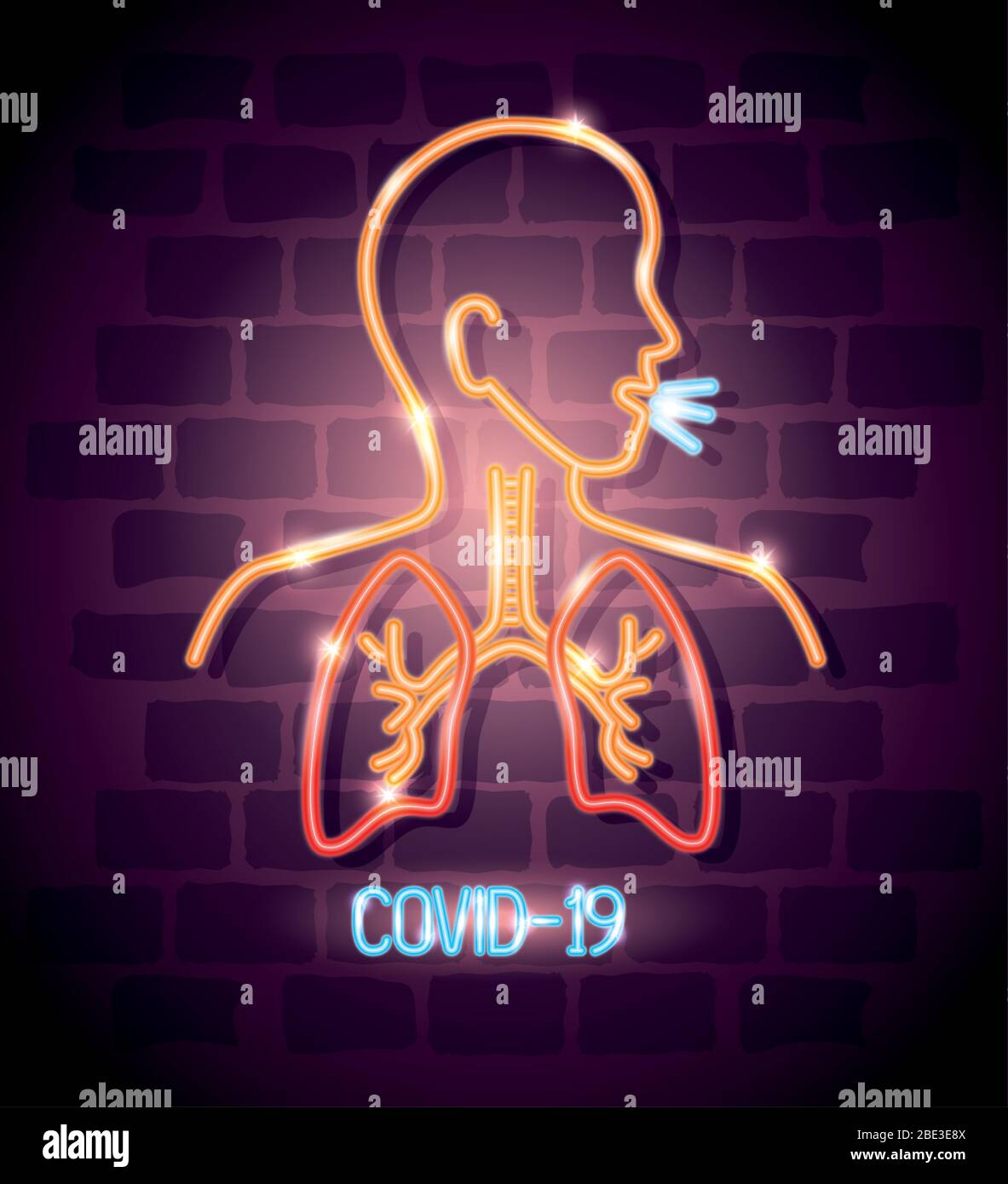body with lungs for 2019 ncov of neon light Stock Vector