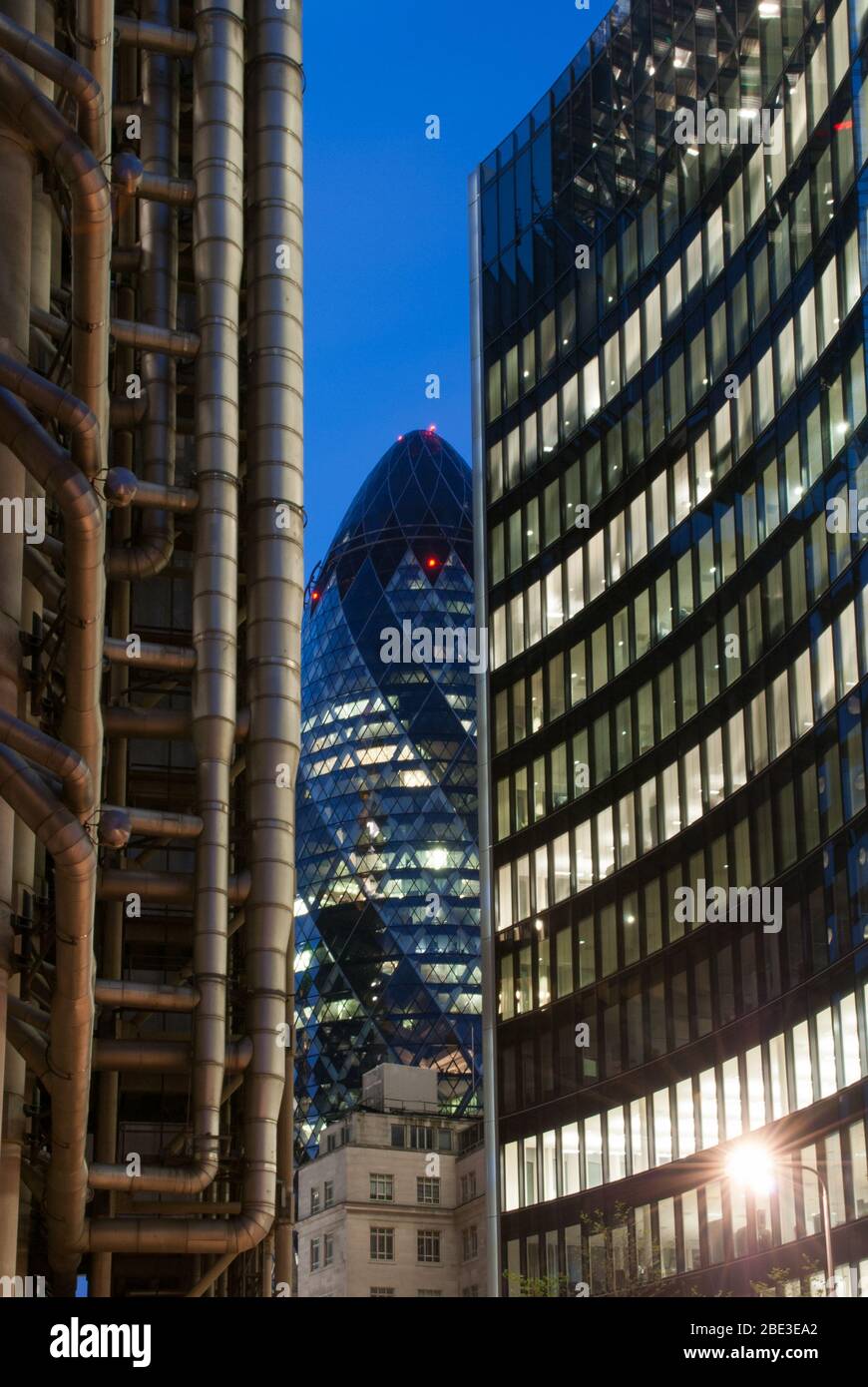 Willis Building Lloyds of London Blue Tower The Gherkin Swiss Re Building 30 St Mary Axe, London EC3A 8BF by Norman Foster & Partners Rogers Stock Photo