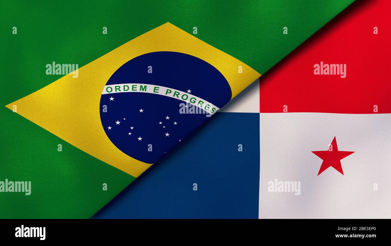 Two states flags of Brazil and Panama. High quality business background. 3d illustration Stock Photo