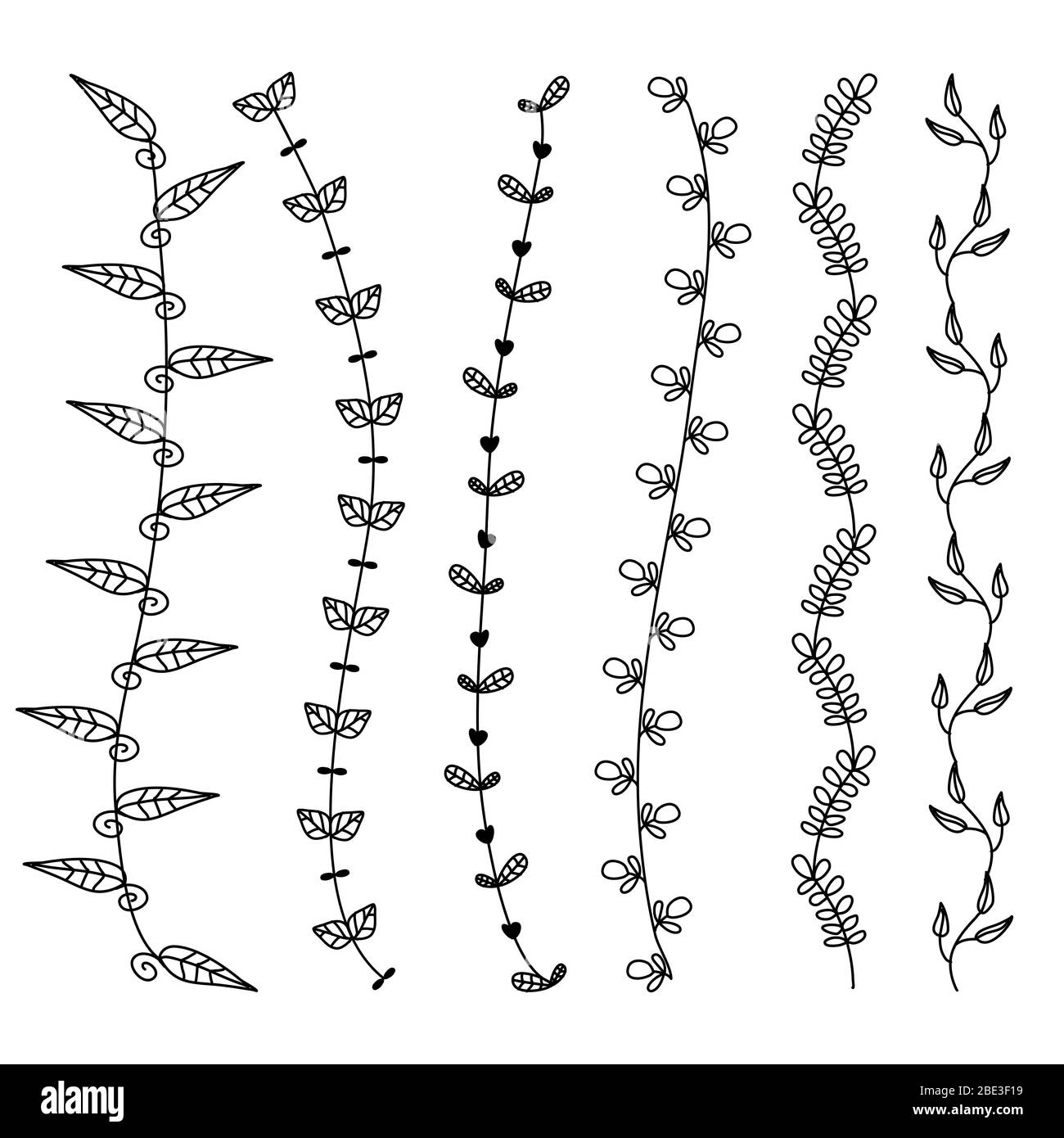 Flower vine leaves hand drawn doodle vector line border set and design  element Stock Vector Image & Art - Alamy