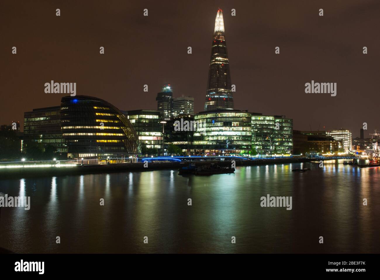 Evening Night Lights Riverside The Shard More London Place, Riverside, London, SE1 2AF by Foster & Partners Arup Stock Photo