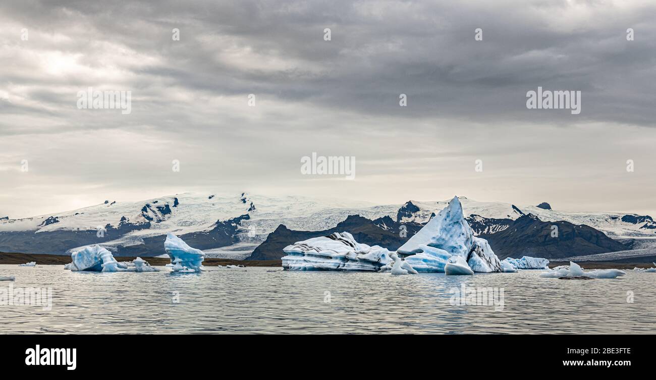 Blue icebergs in the Jokulsarlon Glacier Lagoon (Iceland) Stock Photo