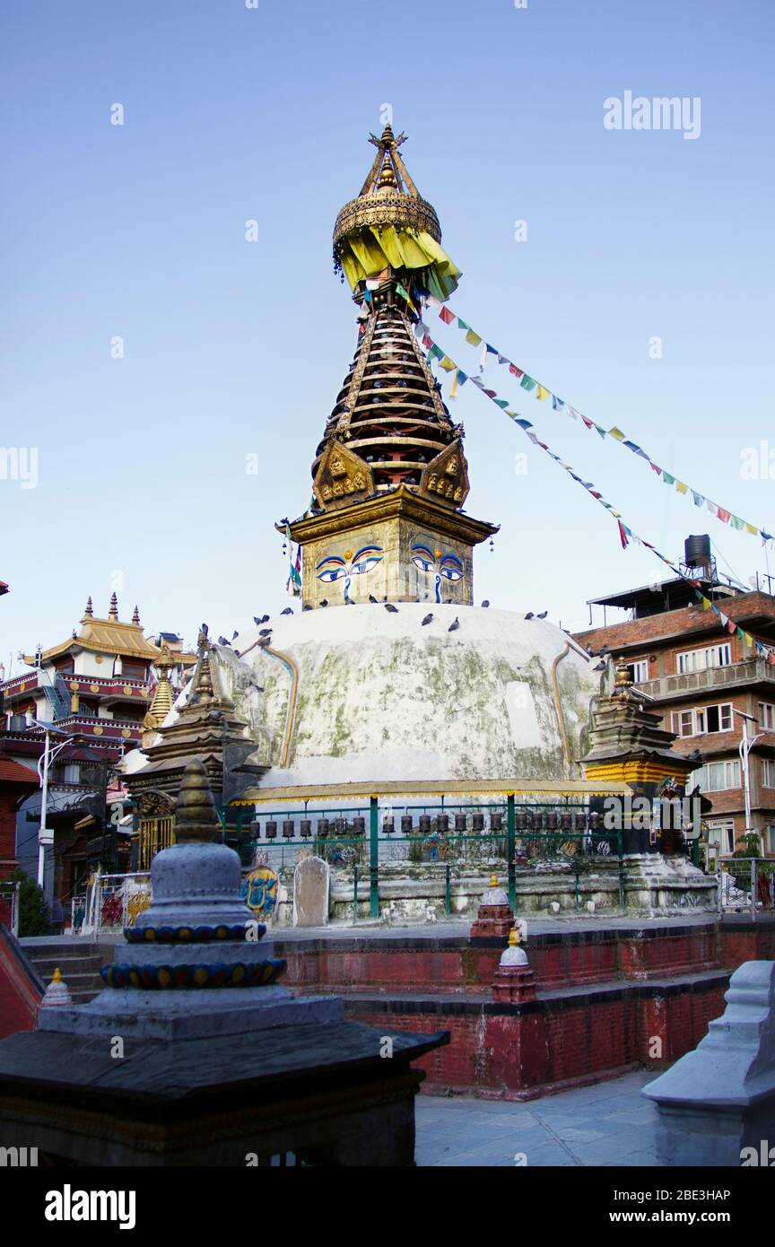 Nepal, Kathmandu, Buddhist, Temple, Stupa, Kaathe Swyambhu Shee: Gha: Chaitya, Square, Statue, Sculpture, Art Stock Photo