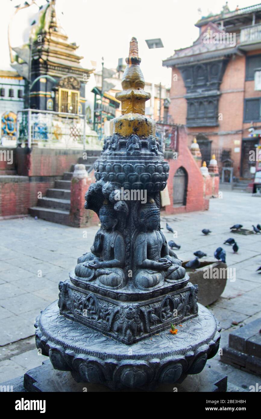 Nepal, Kathmandu, Buddhist, Temple, Stupa, Kaathe Swyambhu Shee: Gha: Chaitya, Square, Statue, Sculpture, Art Stock Photo