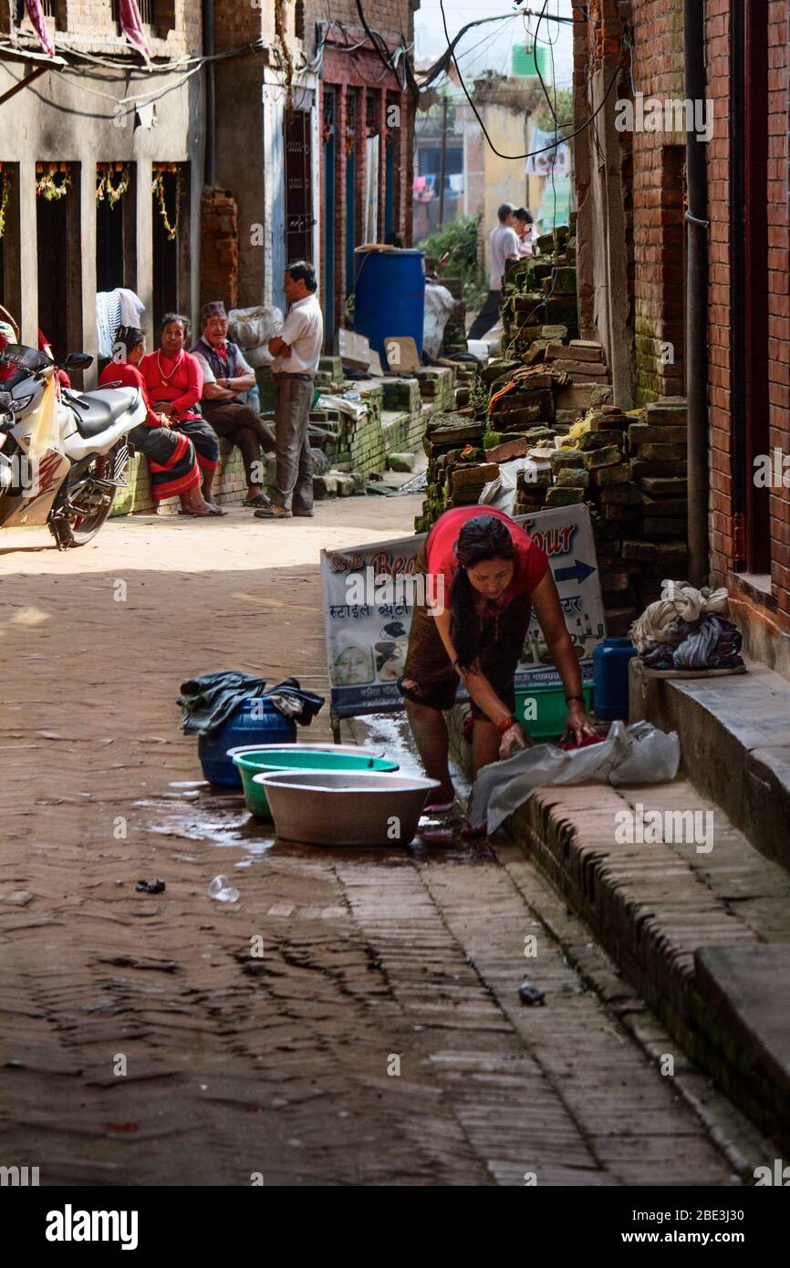 Nepal, Kathmandu, Bhaktapur, Village, Street, People, Woman, Work