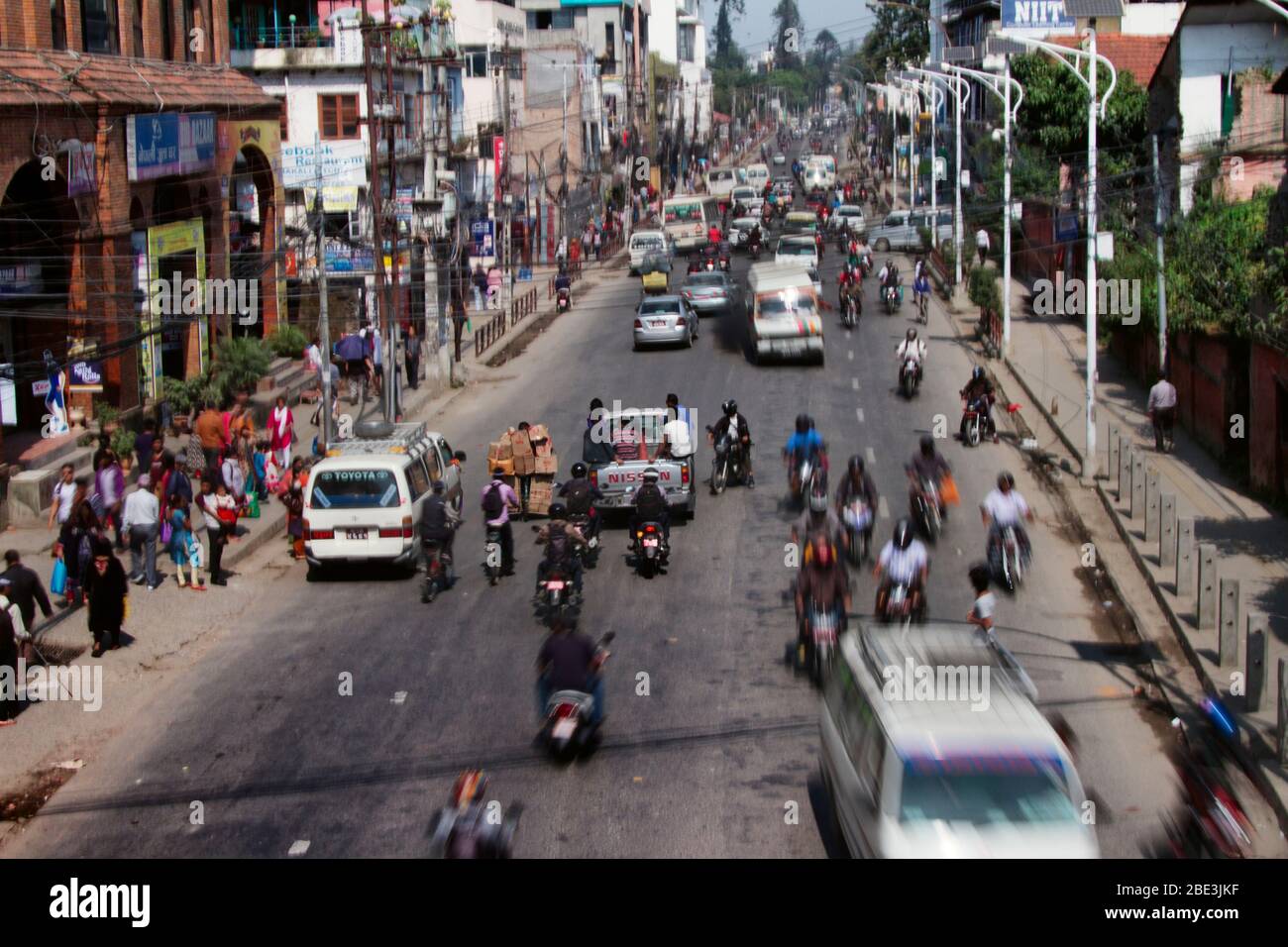 Nepal, Kathmandu, Street, People, Car, Pollution, Traffic, Motorbike, Crowd, Drive Stock Photo