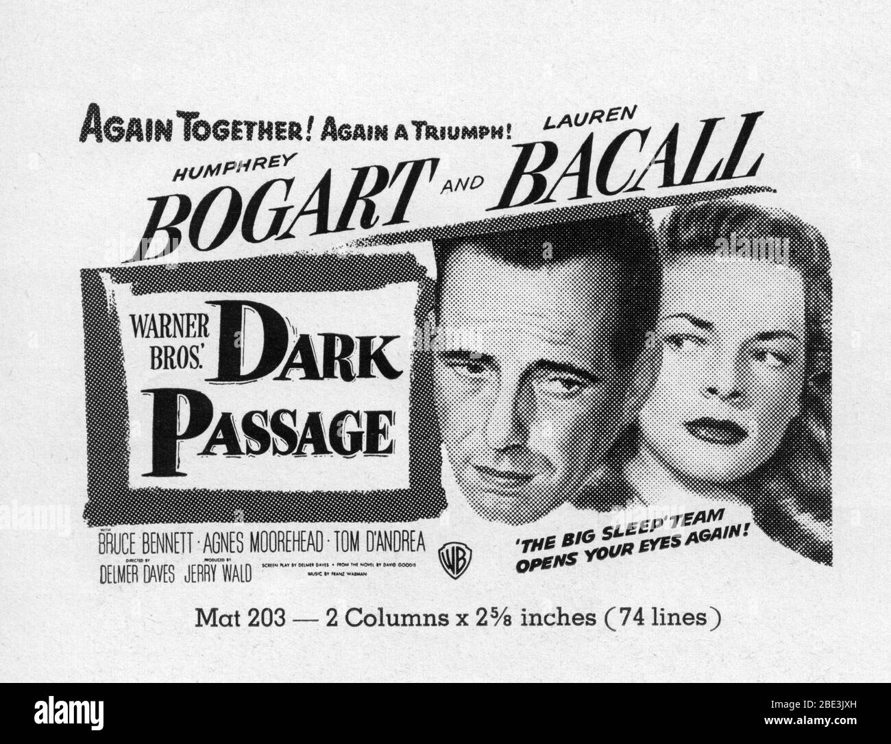 HUMPHREY BOGART and LAUREN BACALL in DARK PASSAGE 1947 director ...