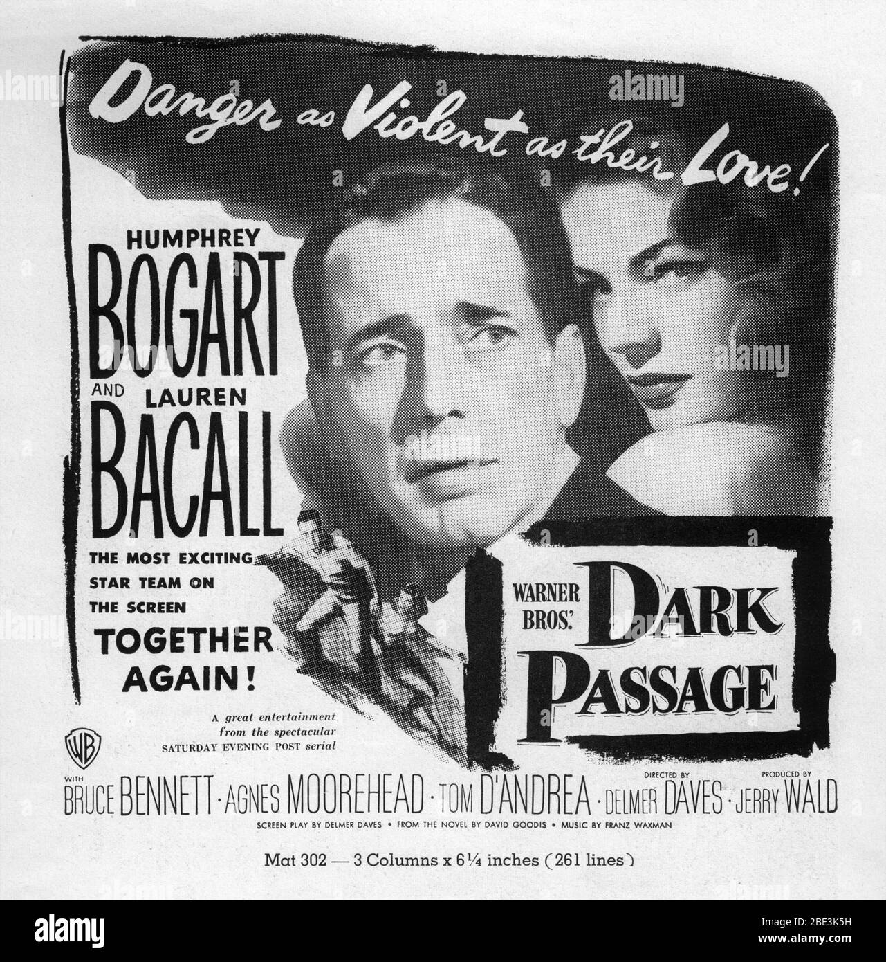 HUMPHREY BOGART and LAUREN BACALL in DARK PASSAGE 1947 director ...