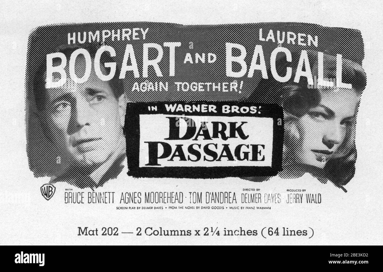 HUMPHREY BOGART and LAUREN BACALL in DARK PASSAGE 1947 director ...