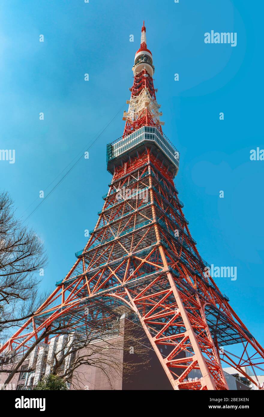 Tokyo Tower is the tallest lattice tower in Japan inspired by the Eiffel Tower. Stock Photo