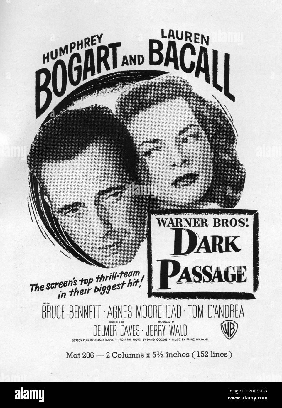 HUMPHREY BOGART and LAUREN BACALL in DARK PASSAGE 1947 director ...