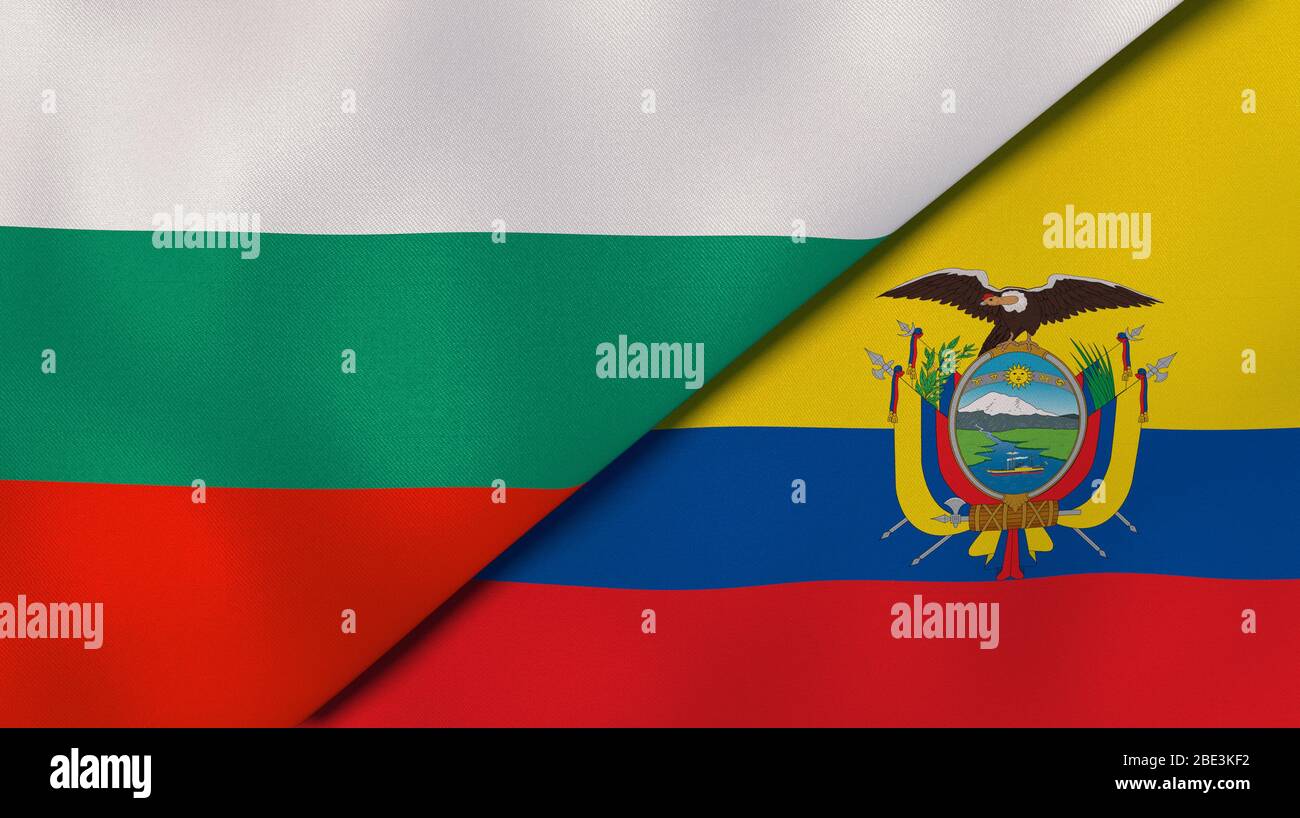 Two states flags of Bulgaria and Ecuador. High quality business background. 3d illustration Stock Photo