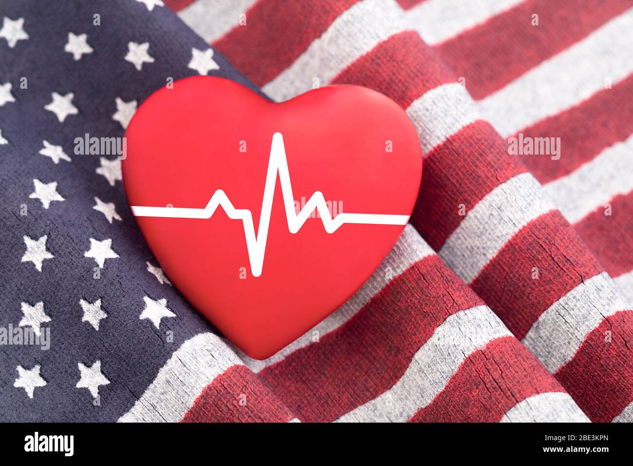 American flag and red heart with pulse Stock Photo