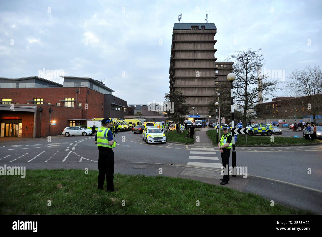 Third clap for the NHS on Thursday 9th April at 8pm. Gloucestershire Police joined patients, members of public and hospital workers as they clap a Stock Photo